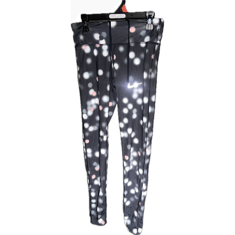 Nike Dri-FIT Womens Black Pink Bokeh Polka Dot Running‎ Leggings XS Zip Pocket